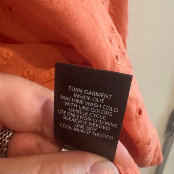 Torrid Eyelet Cut Out Top Orange Back Button Embroidered Short Sleeve Sz 2X - Picture 4 of 6